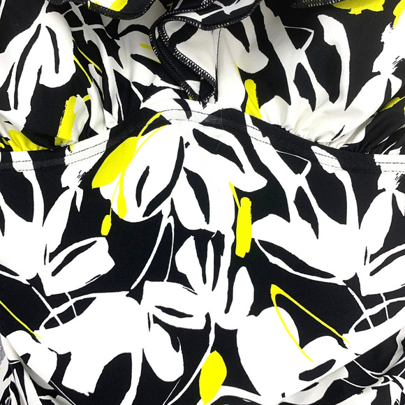NWT DKNY Sz M Black & Yellow Floral Ruffle Trim One Piece Swim Bathing Suit NEW - Picture 3 of 9